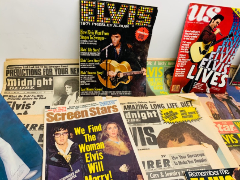 Photo 2 of 278281…vintage Elvis Presley newspapers and magazines- some papers  are worn with age 