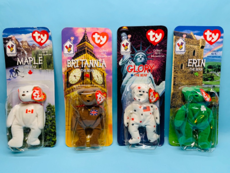 Photo 1 of 278294…McDonald’s ty beanie babies complete set of four in original packages- some wear on packages from age