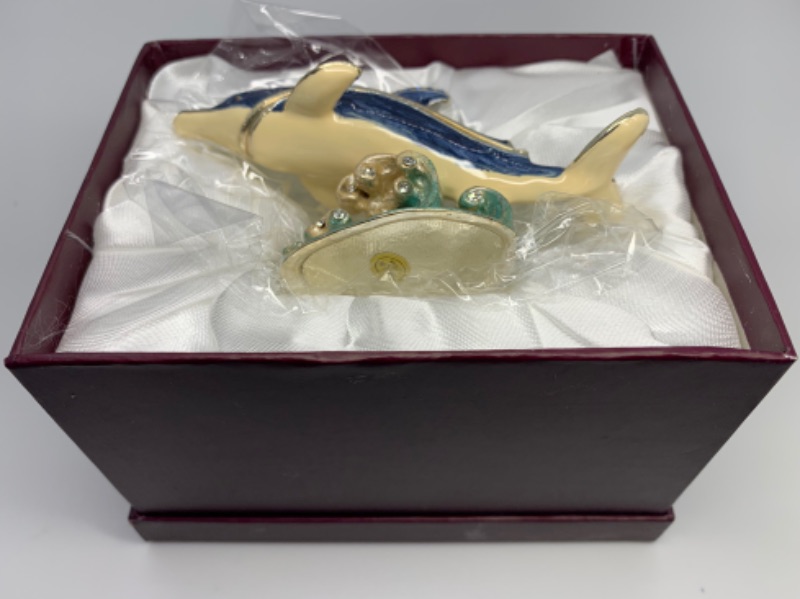 Photo 1 of 278325… 4”  impulse jeweled and crystal enamel hinged trinket box in satin lined box 