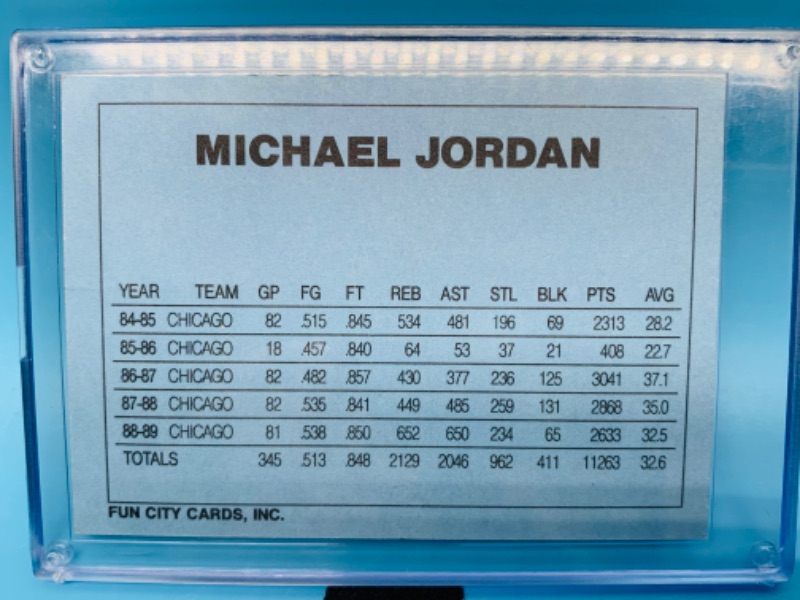 Photo 2 of 278329…fun city cards Michael Jordan rookie card in hard plastic case 