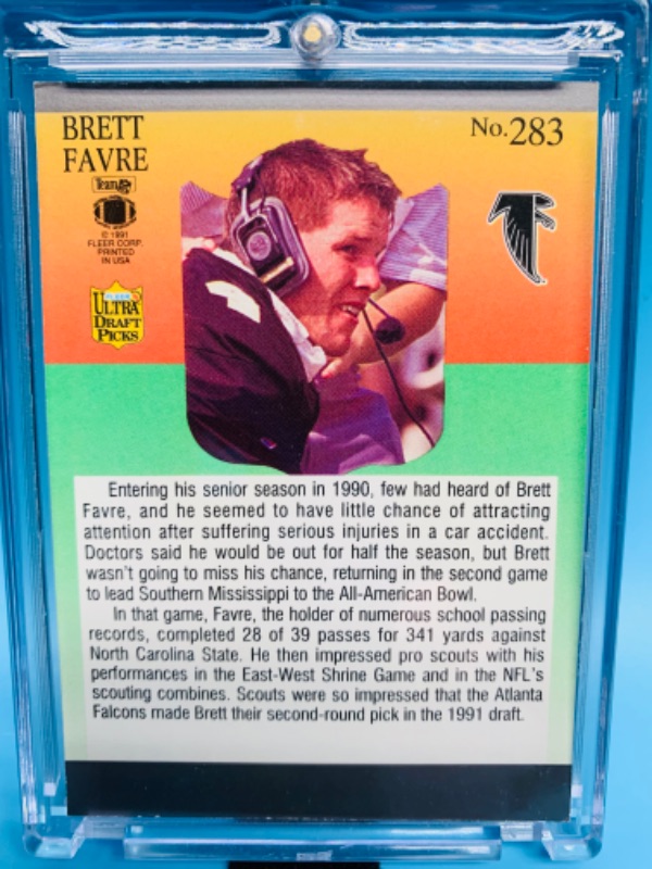 Photo 2 of 278330…fleer 1991 ultra draft picks Brett Favre rookie card 283 in  hard plastic case