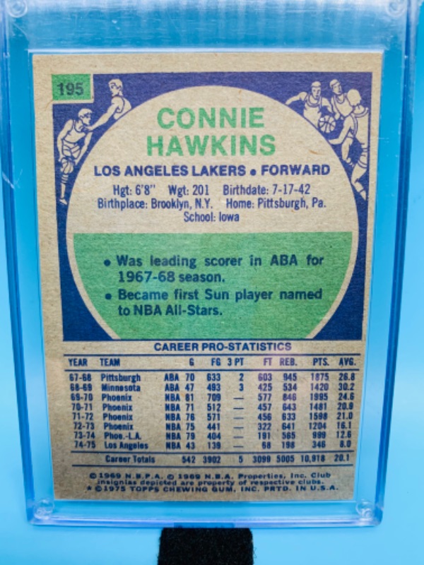 Photo 2 of 278332…vintage topps Connie Hawkins card 195 in hard plastic case 