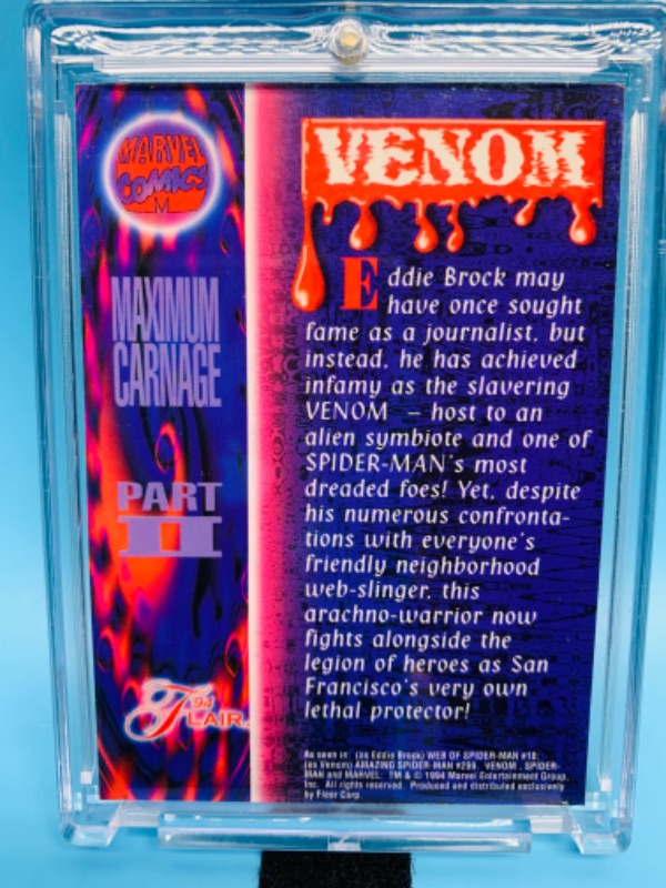 Photo 2 of 278334…flair 1994 venom maximum carnage part II card in hard plastic case