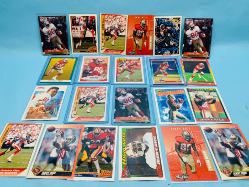 Photo 1 of 278344…22 Jerry Rice trading cards in plastic sleeves 