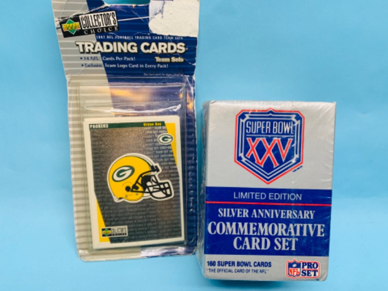 Photo 1 of 278360…sealed super bowl xxv Silver anniversary card set and Green Bay Packer team set in package 