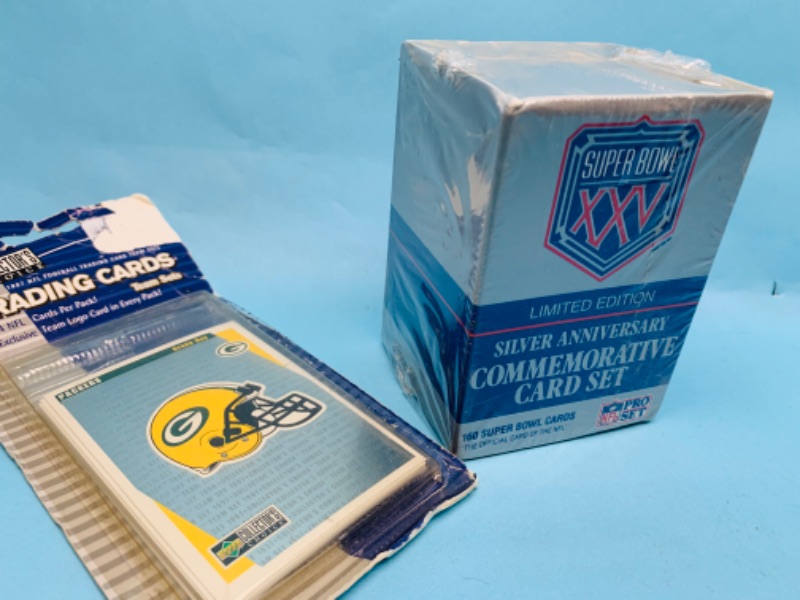 Photo 2 of 278360…sealed super bowl xxv Silver anniversary card set and Green Bay Packer team set in package 