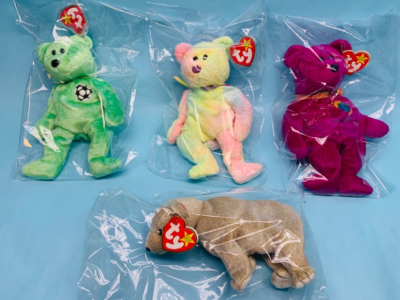 Photo 1 of 278408…4 ty beanie babies- bears in plastic bags 