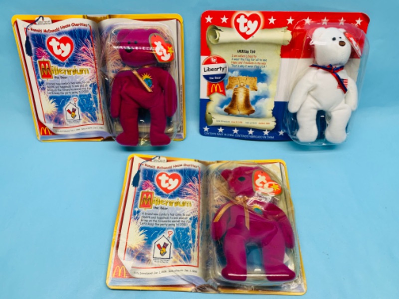 Photo 1 of 278411…3 vintage McDonald’s ty beanie babies in original packages 