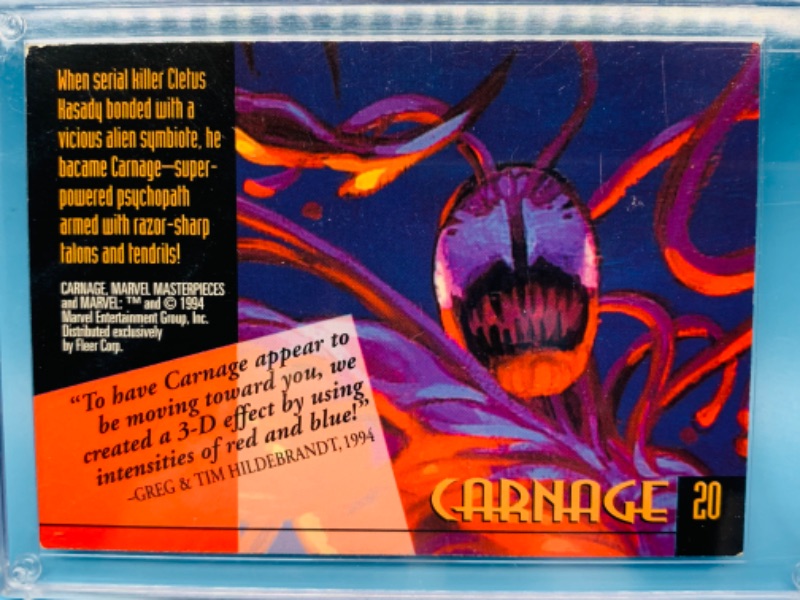 Photo 2 of 278513…1994 Marvel masterpieces carnage card 20 in hard plastic case