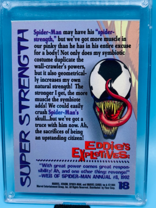 Photo 2 of 278515…1994 Marvel super strength venom card 18 in hard plastic case