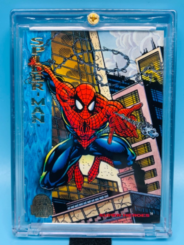 Photo 1 of 278517…1994 Marvel universe Spider-Man card 130 in hard plastic case
