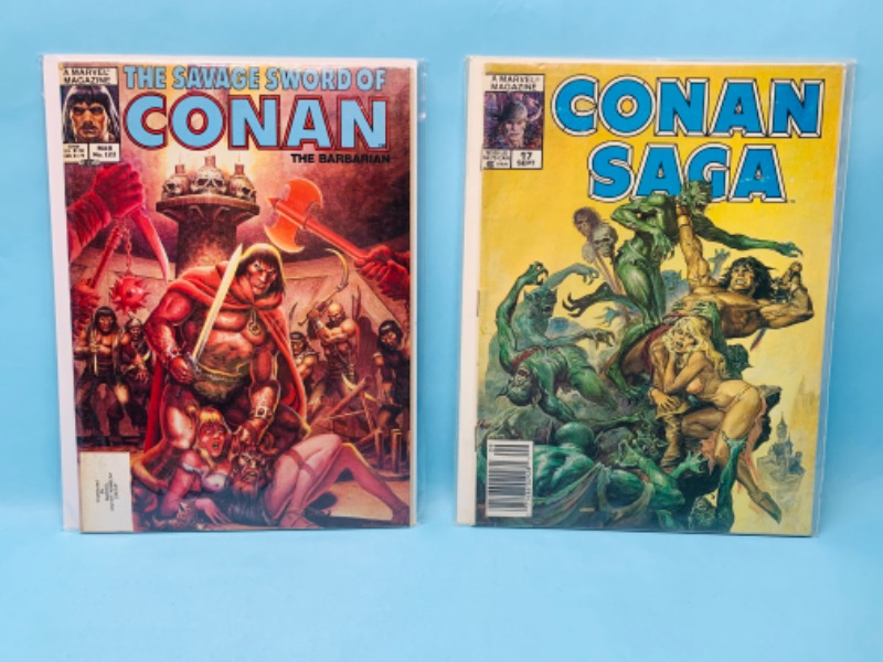 Photo 1 of 278579… 2 vintage The savage sword  of Conan the barbarian marvel magazines in plastic sleeves