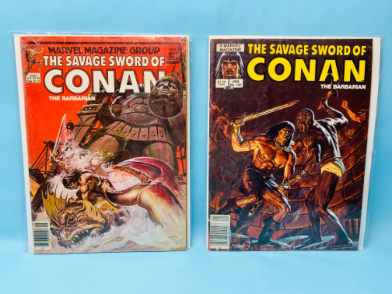 Photo 1 of 278580… 2 vintage The savage sword  of Conan the barbarian marvel magazines in plastic sleeves