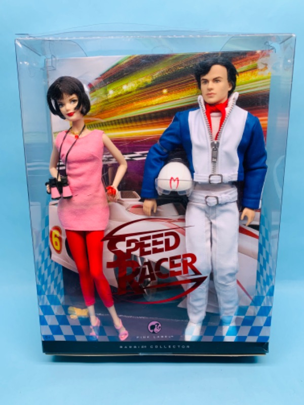 Photo 1 of 278597… Barbie pink label speed racer collector set in original box. A Slice on top of box 