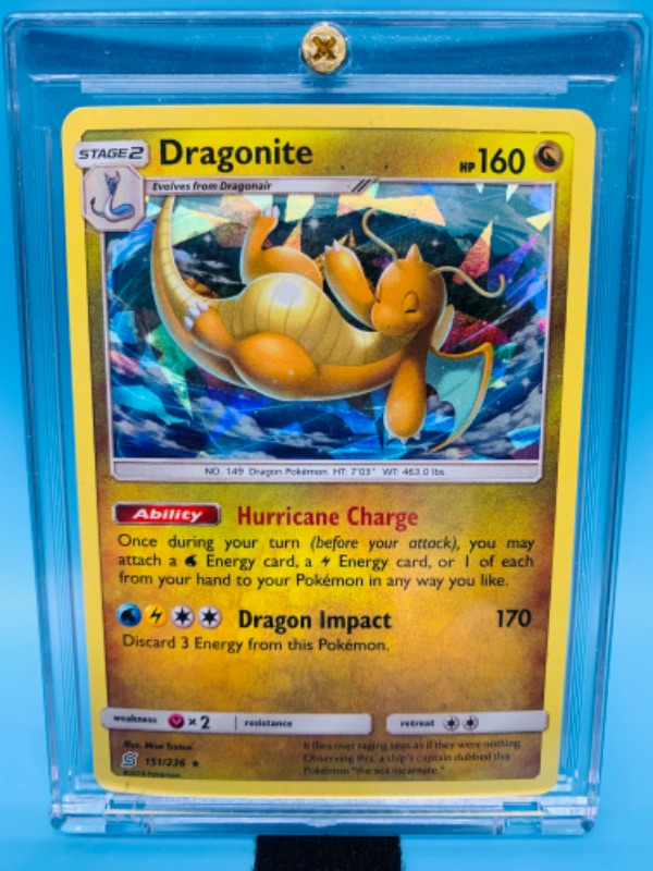 Photo 1 of 278621…Pokémon dragonite 151/236 holo card in hard plastic case 