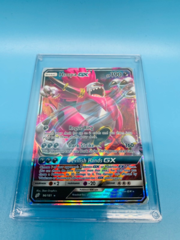 Photo 3 of 278637…Pokémon Hoopa GX holo  card 96/181 in hard plastic case 