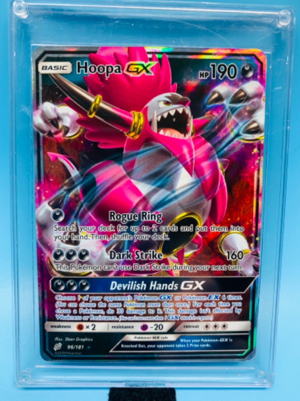 Photo 1 of 278637…Pokémon Hoopa GX holo  card 96/181 in hard plastic case 