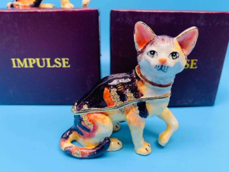 Photo 1 of 278679…two 3” impulse jeweled and crystal enamel hinged trinket boxes in satin lined boxes 