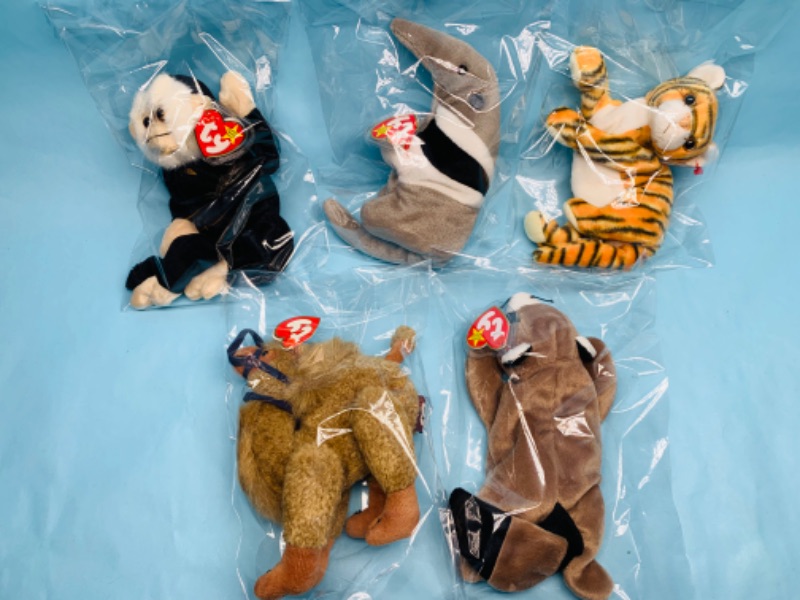 Photo 1 of 278680…5 ty beanie babies- zoo animals in plastic bags 