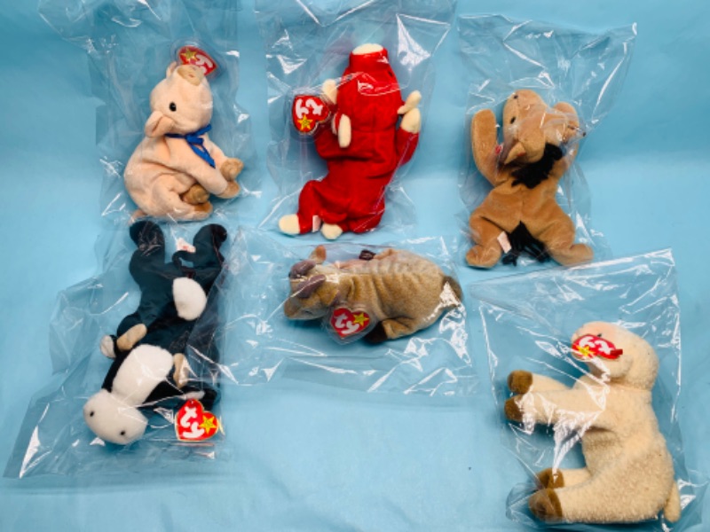 Photo 1 of 278681…6 ty beanie babies- farm animals in plastic bags 