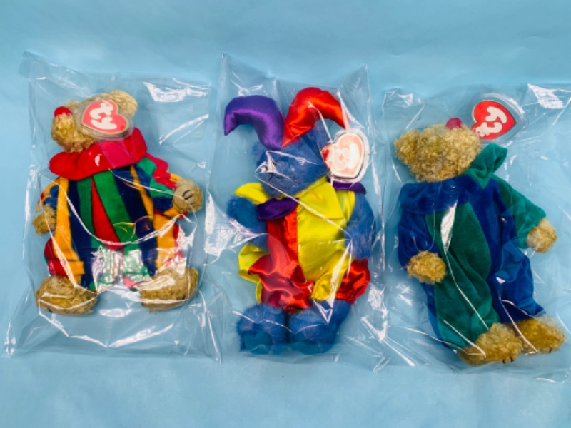 Photo 1 of 278682…3 ty beanie babies clown bears in plastic bags 