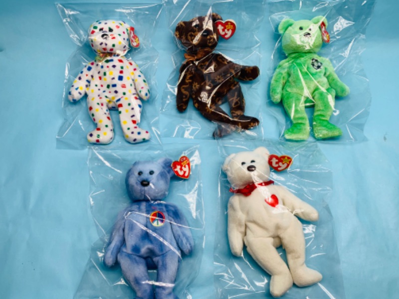 Photo 1 of 278683…5 ty beanie babies bears in plastic bags 