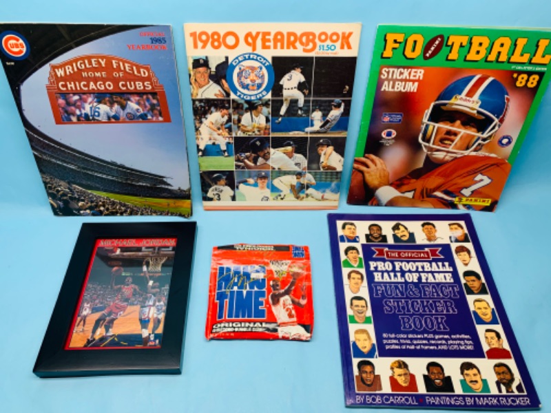 Photo 1 of 278704…sealed Michael Jordan shredded bubble gum, framed card, and 4 vintage sports paperbacks 