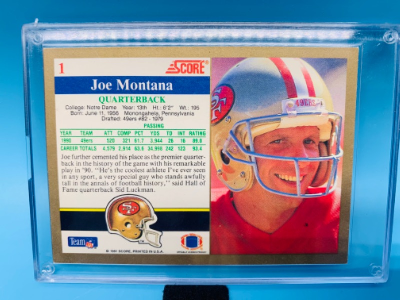Photo 2 of 278713…score Joe Montana card 1 in hard plastic case 