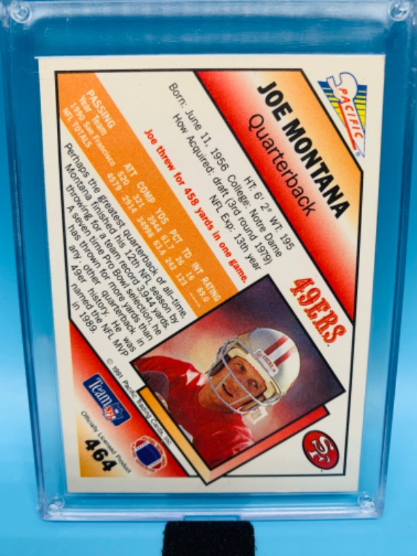 Photo 2 of 278714…pacific Joe Montana card 464 in hard plastic case 