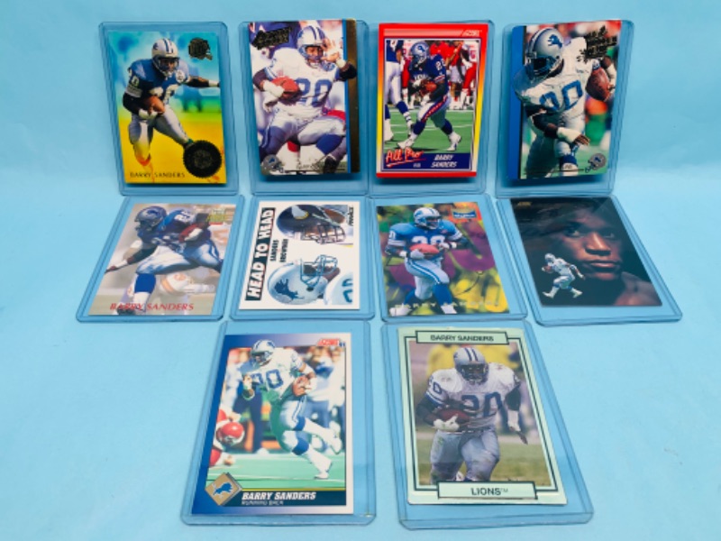 Photo 1 of 278726…10 Barry Sanders trading cards in hard plastic sleeves 