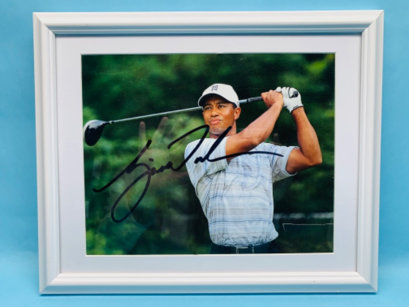 Photo 1 of 278826…framed autographed Tiger Woods picture. Small tear in bottom corner 