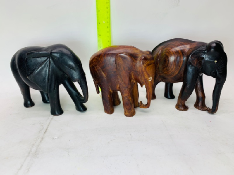 Photo 1 of 278860…3 vintage wood carved elephants 