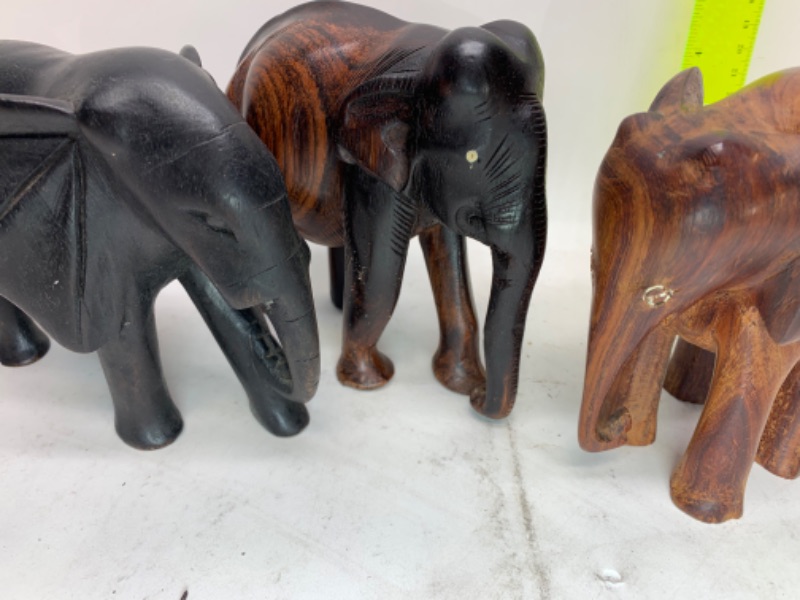 Photo 4 of 278860…3 vintage wood carved elephants 