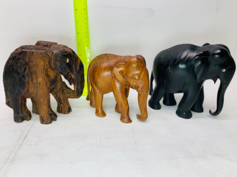 Photo 1 of 278861…3 vintage wood carved elephants