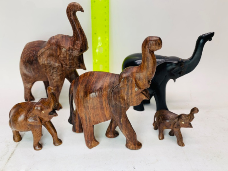 Photo 1 of 278862…5 vintage wood carved elephants 
