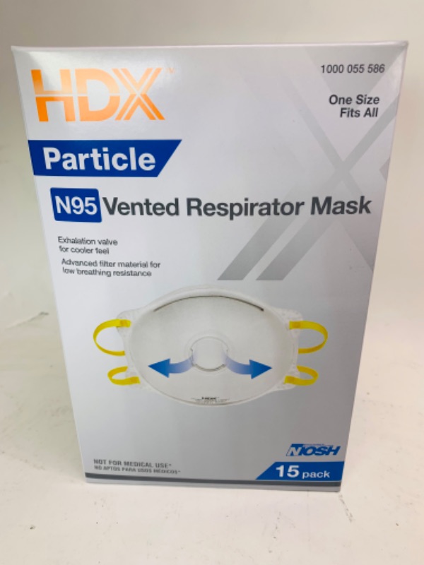 Photo 1 of 278876…15 pack HDX N95 vented respirator masks new in box 