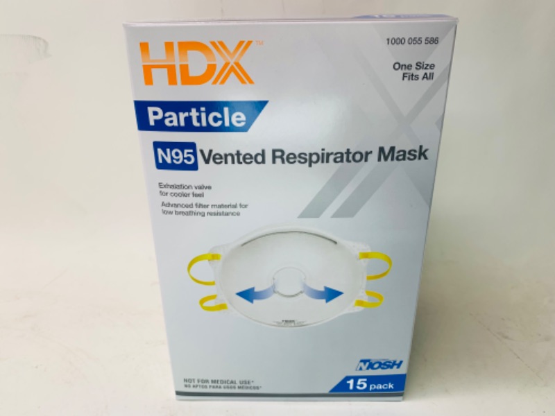 Photo 1 of 278879…15 pack HDX N95 vented respirator masks new in box 