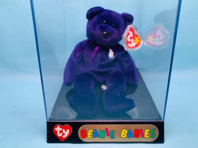 Photo 1 of 279070…ty princess Diana purple beanie baby in display case 