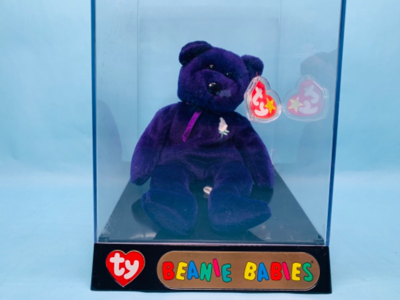 Photo 2 of 279070…ty princess Diana purple beanie baby in display case 