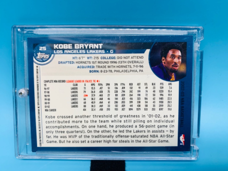 Photo 2 of 279081…topps Kobe Bryant card 25 in hard plastic case 