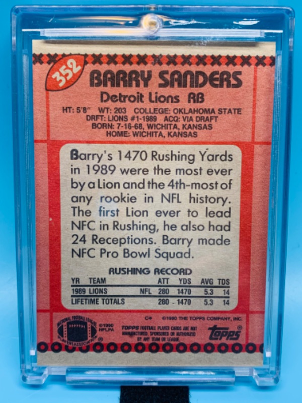 Photo 2 of 279082…topps all pro Barry sanders card 352 in hard plastic case 