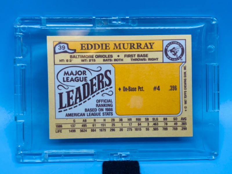 Photo 2 of 279084…topps Eddie Murray major league leaders card 39 in hard plastic case 