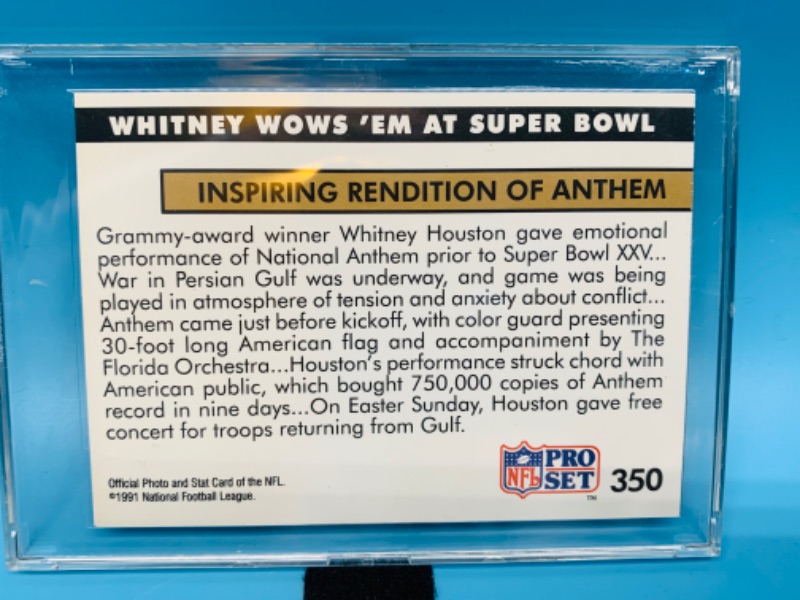 Photo 2 of 279176…pro set NFL Whitney Houston singing national anthem card in hard plastic case 