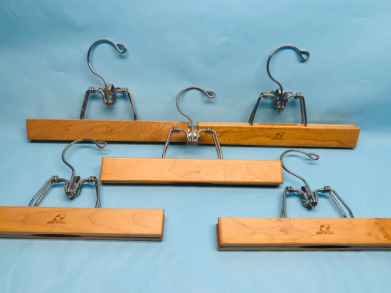 Photo 1 of 279196…5 vintage setwell high quality wood pants clips hangers 
