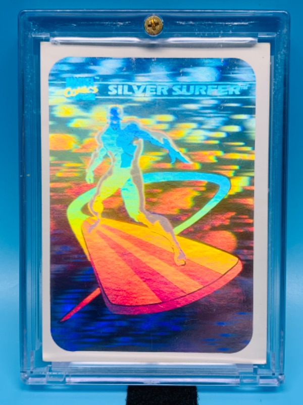 Photo 1 of 279255…marvel comics rare hologram silver surfer impel card MH3 in hard plastic case 