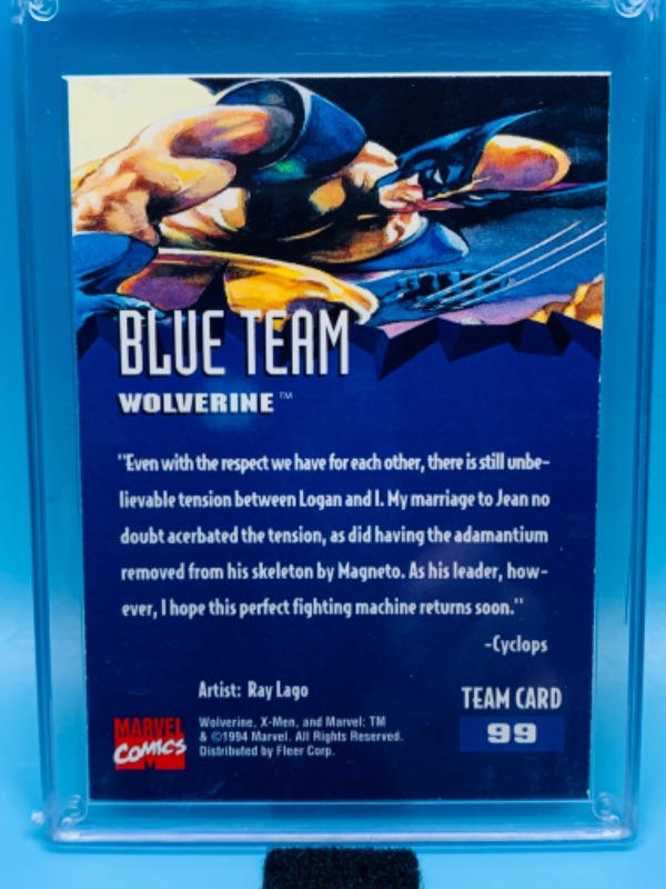 Photo 2 of 279257…marvel comics blue team Wolverine card 99 in hard plastic case 