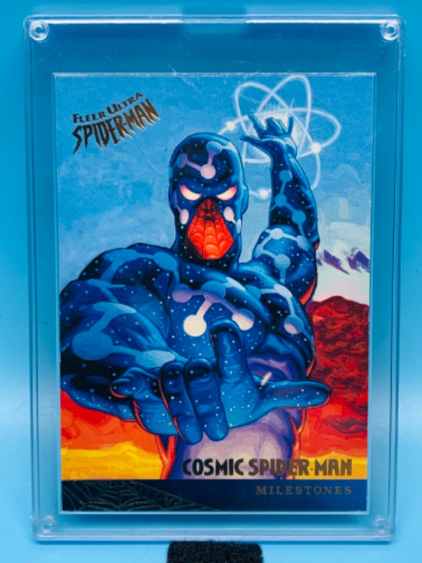 Photo 1 of 279258…fleer ultra cosmic Spider-Man milestones card 90 in hard plastic case 