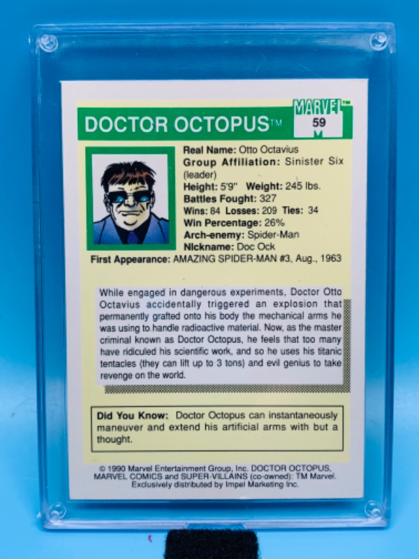 Photo 2 of 279259… Marvel comics doctor octopus super villains card 59 in hard plastic case