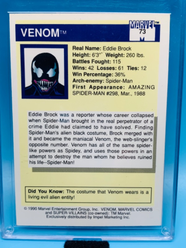 Photo 2 of 279263…marvel comics venom super-villains card 73 in hard plastic case 