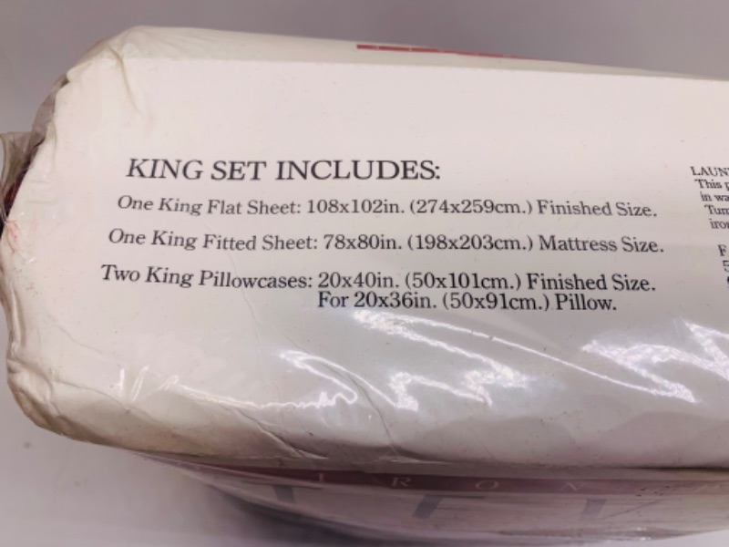 Photo 2 of 279285… vintage Stevens king sheet set in original package includes 2 king pillowcases, 1 flat, and 1 fitted sheet 